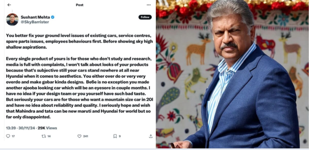 Man Criticises Mahindra, Anand Mahindra’s Reply Wins the Internet